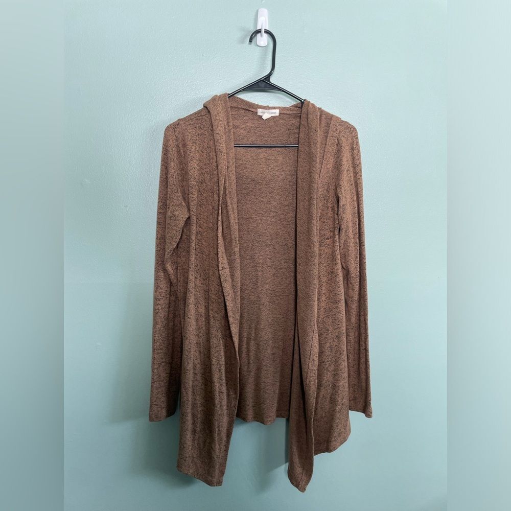 Silence and Noise Brown Marled Hooded Soft Drapey Open Cardigan SZ XS